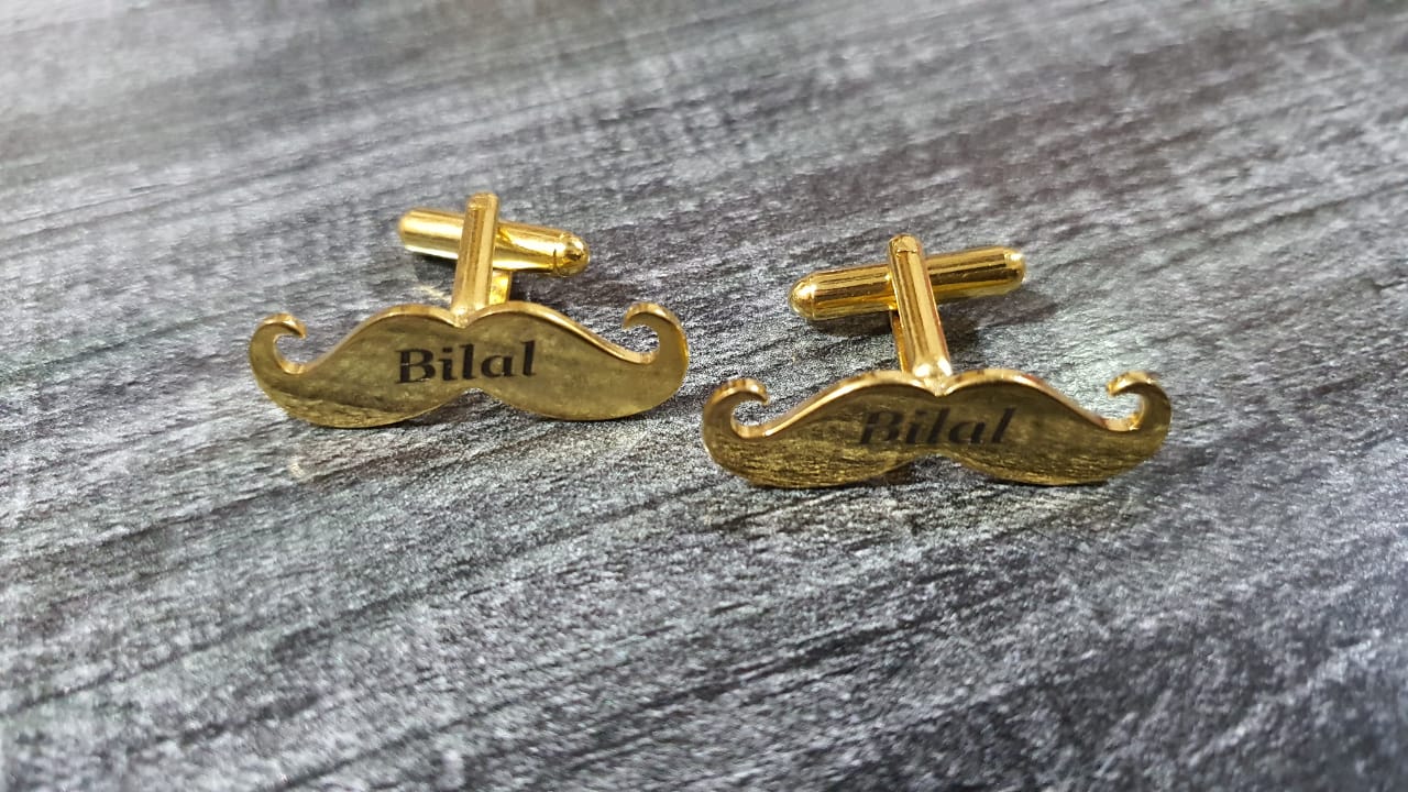 Mustache Name Engraved Cufflinks / Gold & Silver Color