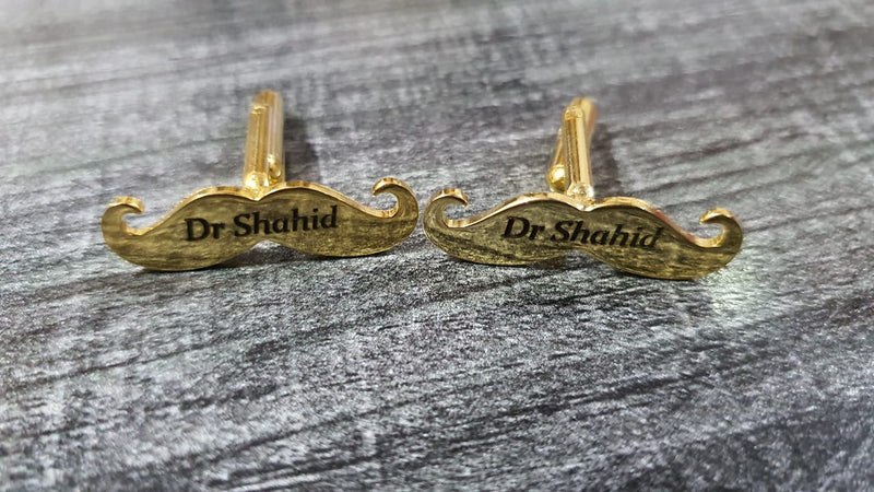 Mustache Name Engraved Cufflinks / Gold & Silver Color