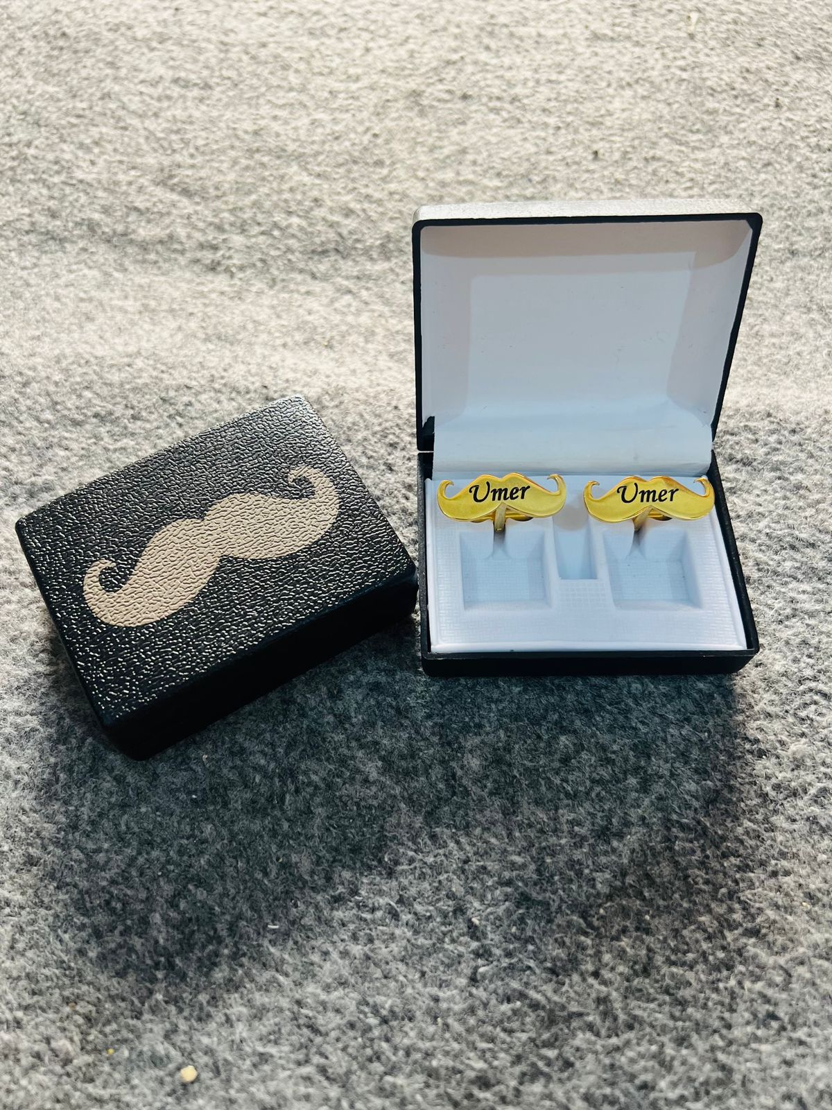 Mustache Name Engraved Cufflinks / Gold & Silver Color