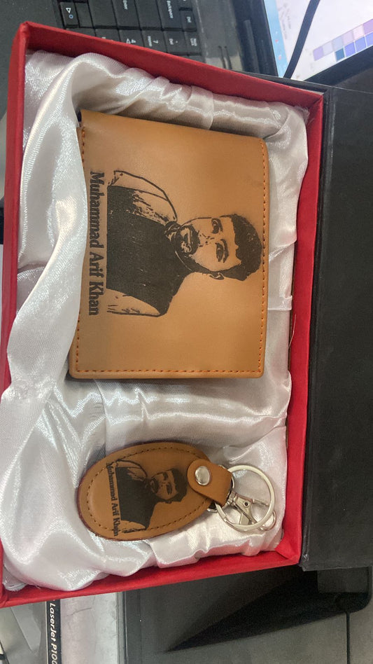 Wallet + Keychain with Your sketch and Name on it with Beautiful Box