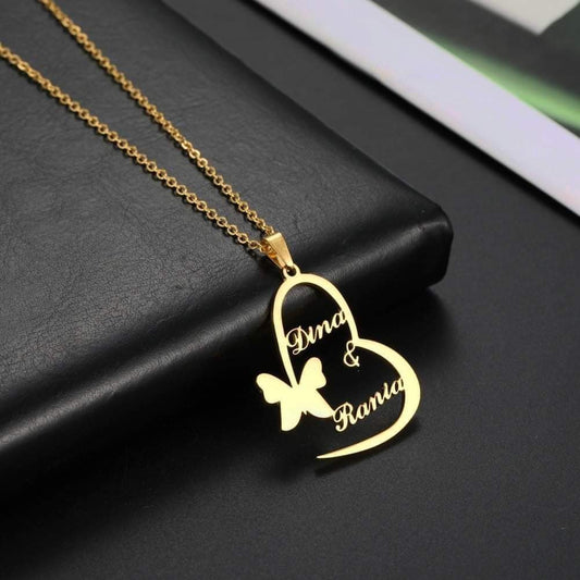Customize Double Name Heart Necklace