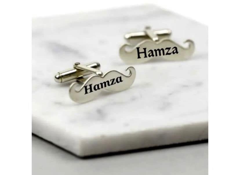 Mustache Name Engraved Cufflinks / Gold & Silver Color